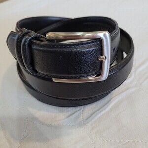 BKG Black Men's  Belt 50 - 52 Faux Leather silver color buckle